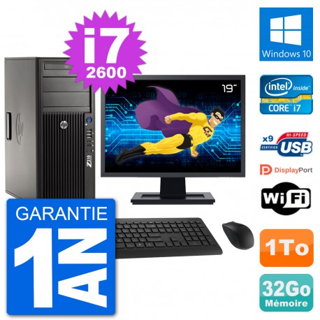 PC Tour HP Z210 Ecran 19" Intel i7-2600 RAM 32Go Disque Dur 1To Windows 10 Wifi