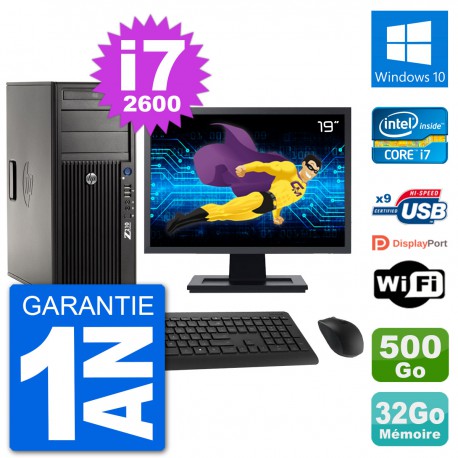 PC Tour HP Z210 Ecran 19" Intel i7-2600 RAM 32Go Disque Dur 500Go Windows 10 Wifi