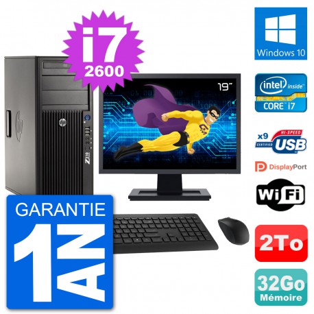 PC Tour HP Z210 Ecran 19" Intel i7-2600 RAM 32Go Disque Dur 2To Windows 10 Wifi