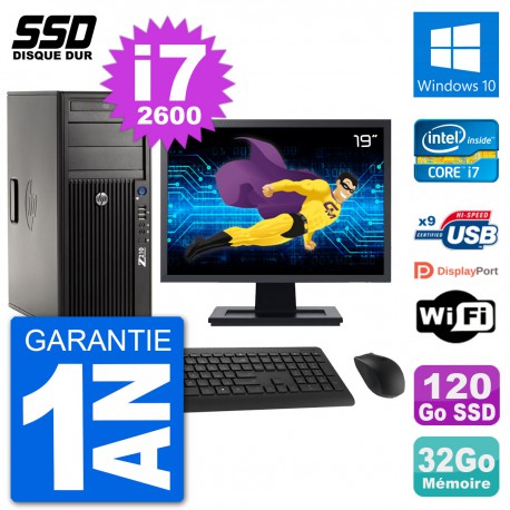 PC Tour HP Z210 Ecran 19" Intel i7-2600 RAM 32Go SSD 120Go Windows 10 Wifi