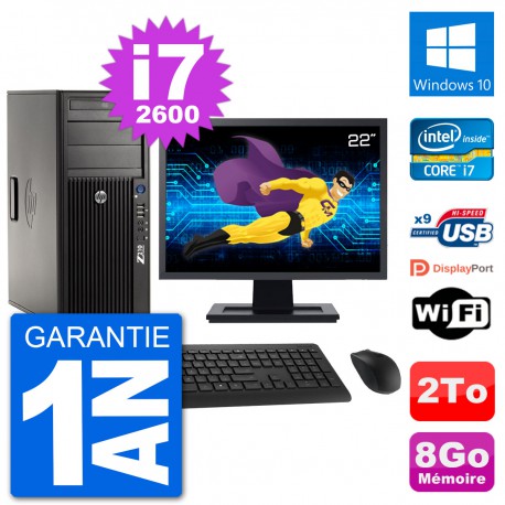 PC Tour HP Z210 Ecran 22" Intel i7-2600 RAM 8Go Disque Dur 2To Windows 10 Wifi