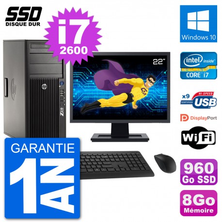 PC Tour HP Z210 Ecran 22" Intel i7-2600 RAM 8Go SSD 960Go Windows 10 Wifi