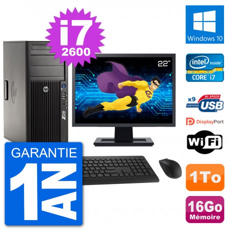 PC Tour HP Z210 Ecran 22" Intel i7-2600 RAM 16Go Disque Dur 1To Windows 10 Wifi