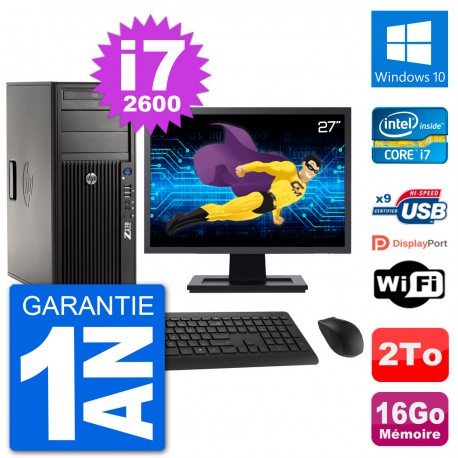 PC Tour HP Z210 Ecran 27" Intel i7-2600 RAM 16Go Disque Dur 2To Windows 10 Wifi