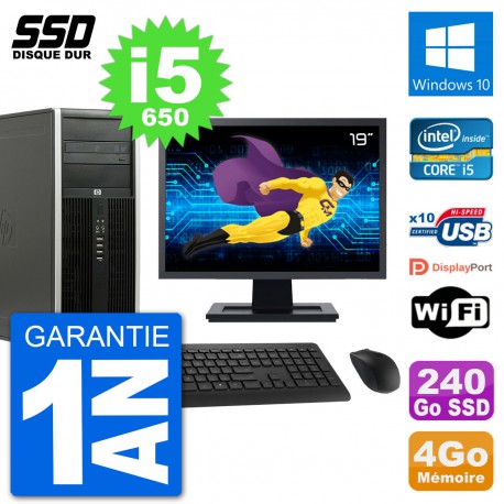 PC Tour HP 8100 Ecran 19" Intel Core i5-650 RAM 4Go SSD 240Go Windows 10 Wifi