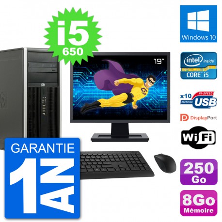 PC Tour HP 8100 Elite Ecran 19" Core i5-650 RAM 8Go Disque 250Go Windows 10 Wifi