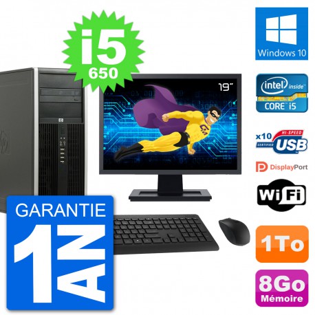 PC Tour HP 8100 Ecran 19" Intel Core i5-650 RAM 8Go Disque 1To Windows 10 Wifi