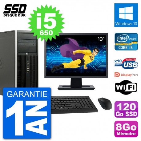 PC Tour HP 8100 Ecran 19" Intel Core i5-650 RAM 8Go SSD 120Go Windows 10 Wifi