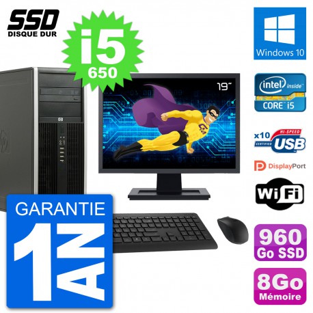 PC Tour HP 8100 Ecran 19" Intel Core i5-650 RAM 8Go SSD 960Go Windows 10 Wifi