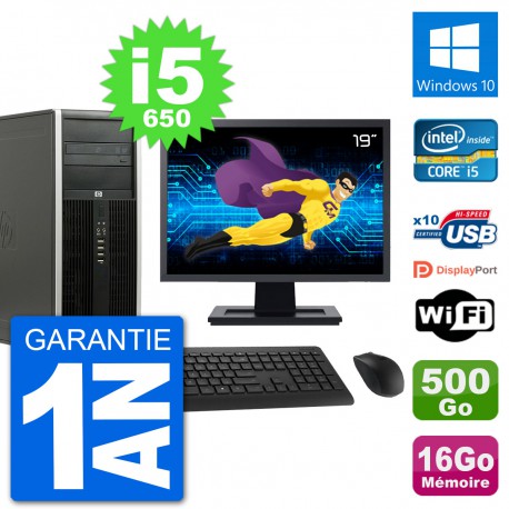 PC Tour HP 8100 Ecran 19" Core i5-650 RAM 16Go Disque 500Go Windows 10 Wifi