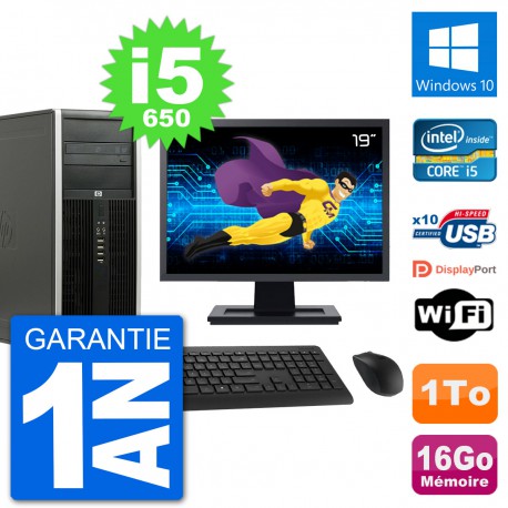 PC Tour HP 8100 Ecran 19" Intel Core i5-650 RAM 16Go Disque 1To Windows 10 Wifi