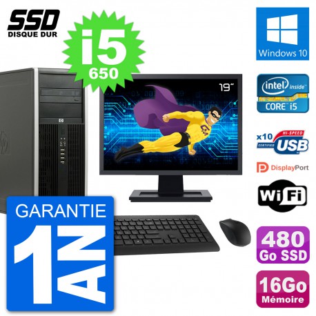 PC Tour HP 8100 Ecran 19" Intel Core i5-650 RAM 16Go SSD 480Go Windows 10 Wifi