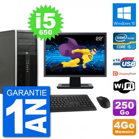 PC Tour HP 8100 Elite Ecran 22" Core i5-650 RAM 4Go Disque 250Go Windows 10 Wifi