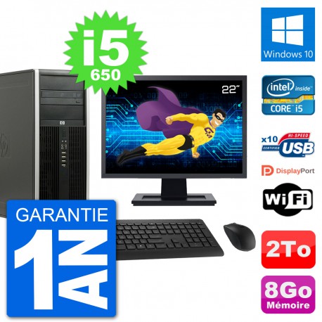 PC Tour HP 8100 Ecran 22" Intel Core i5-650 RAM 8Go Disque 2To Windows 10 Wifi