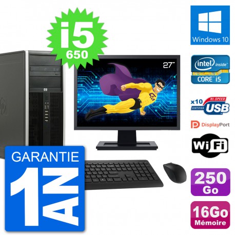 PC Tour HP 8100 Ecran 27" Core i5-650 RAM 16Go Disque 250Go Windows 10 Wifi