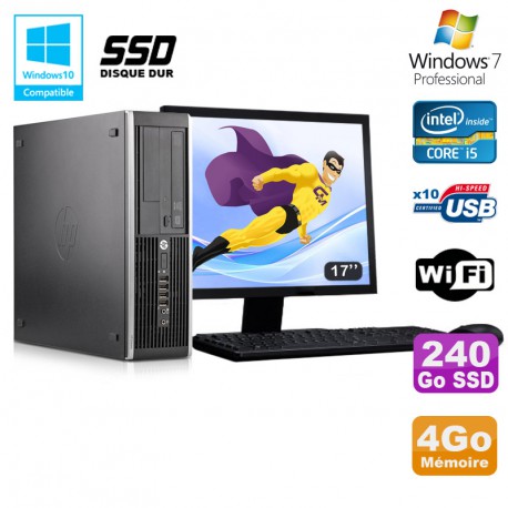 Lot PC HP Elite 8300 SFF I5-3470 3.2GHz 4Go 240Go SSD Graveur Wifi W7 + Ecran 17