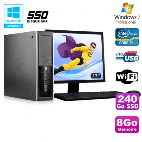 Lot PC HP Elite 8300 SFF I5-3470 3.2GHz 8Go 240Go SSD Graveur Wifi W7 + Ecran 17