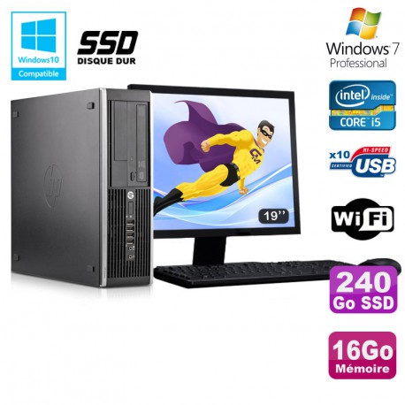 Lot PC HP Elite 8300 SFF I5-3470 3.2GHz 16Go 240Go SSD Graveur Wifi W7+ Ecran 19