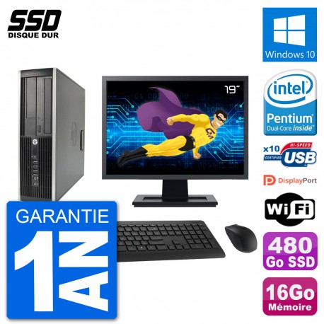 PC HP Compaq 6200 Pro SFF Ecran 19" G630 RAM 16Go SSD 480Go Windows 10 Wifi