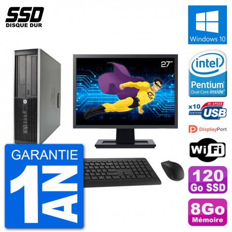 PC HP Compaq 6200 Pro SFF Ecran 27" Intel G630 RAM 8Go SSD 120Go Windows 10 Wifi