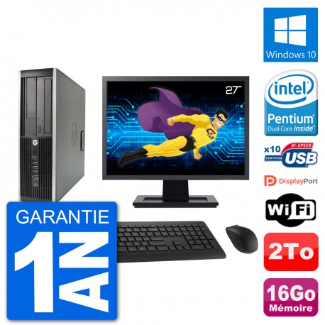 PC HP Compaq 6200 Pro SFF Ecran 27" G630 RAM 16Go Disque Dur 2To Windows 10 Wifi