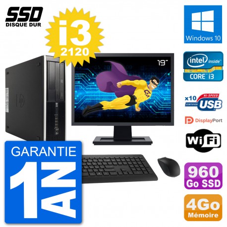 PC HP Compaq 6200 Pro SFF Ecran 19" i3-2120 RAM 4Go SSD 960Go Windows 10 Wifi