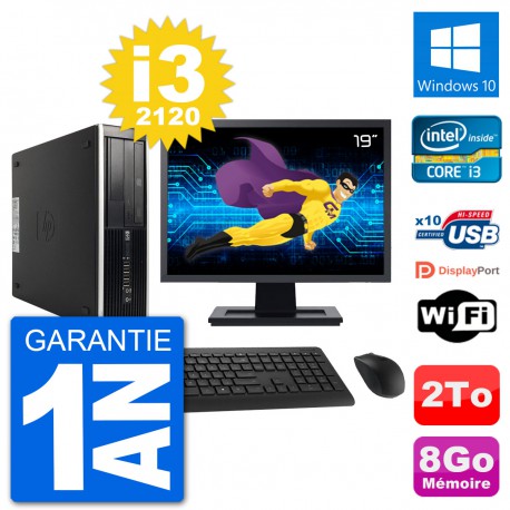 PC HP Compaq 6200 Pro SFF Ecran 19" i3-2120 RAM 8Go Disque 2To Windows 10 Wifi