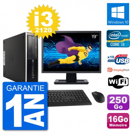 PC HP Compaq 6200 Pro SFF Ecran 19" i3-2120 RAM 16Go 250Go Windows 10 Wifi