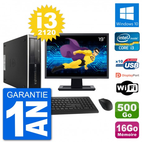 PC HP Compaq 6200 Pro SFF Ecran 19" i3-2120 RAM 16Go 500Go Windows 10 Wifi