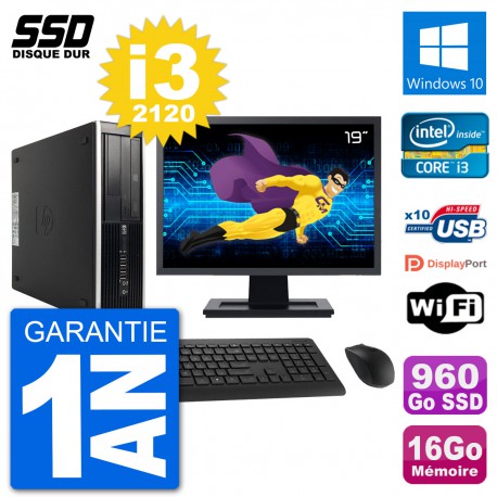 PC HP Compaq 6200 Pro SFF Ecran 19" i3-2120 RAM 16Go SSD 960Go Windows 10 Wifi