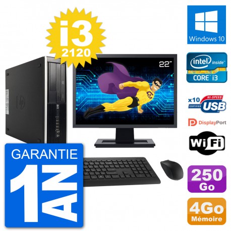 PC HP Compaq 6200 Pro SFF Ecran 22" i3-2120 RAM 4Go Disque 250Go Windows 10 Wifi