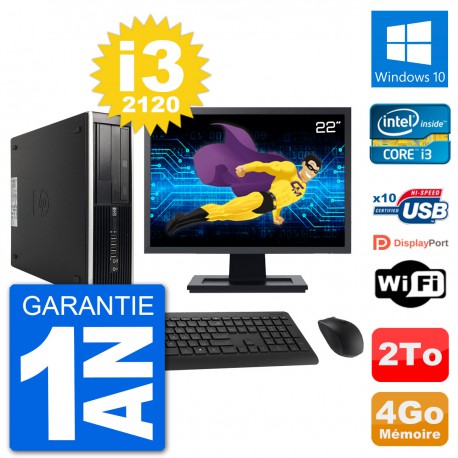 PC HP Compaq 6200 Pro SFF Ecran 22" i3-2120 RAM 4Go Disque 2To Windows 10 Wifi