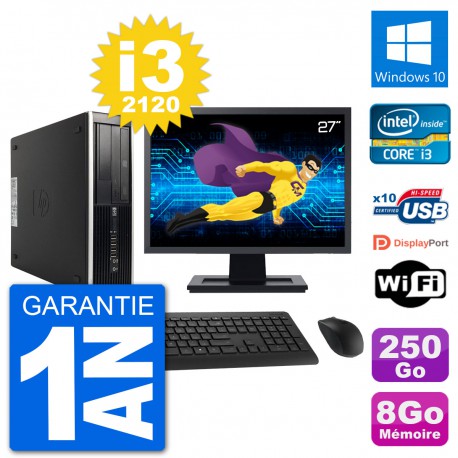 PC HP Compaq 6200 Pro SFF Ecran 27" i3-2120 RAM 8Go Disque 250Go Windows 10 Wifi