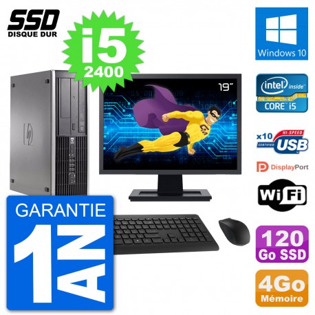 PC HP Compaq 6200 Pro SFF Ecran 19" i5-2400 RAM 4Go SSD 120Go Windows 10 Wifi