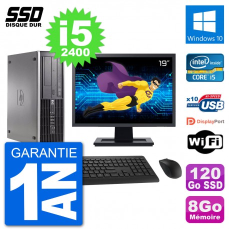 PC HP Compaq 6200 Pro SFF Ecran 19" i5-2400 RAM 8Go SSD 120Go Windows 10 Wifi