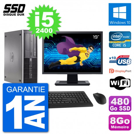 PC HP Compaq 6200 Pro SFF Ecran 19" i5-2400 RAM 8Go SSD 480Go Windows 10 Wifi