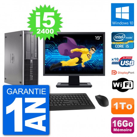 PC HP Compaq 6200 Pro SFF Ecran 19" i5-2400 RAM 16Go Disque 1To Windows 10 Wifi