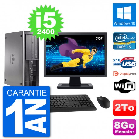 PC HP Compaq 6200 Pro SFF Ecran 22" i5-2400 RAM 8Go Disque 2To Windows 10 Wifi