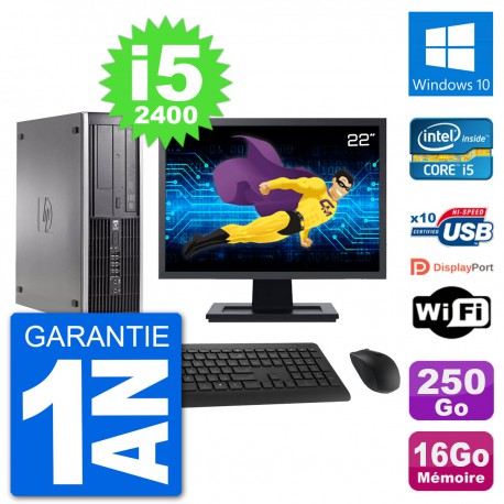 PC HP Compaq 6200 Pro SFF Ecran 22" i5-2400 RAM 16Go 250Go Windows 10 Wifi