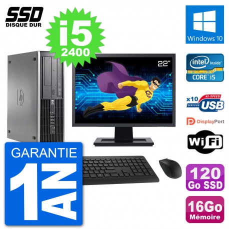 PC HP Compaq 6200 Pro SFF Ecran 22" i5-2400 RAM 16Go SSD 120Go Windows 10 Wifi