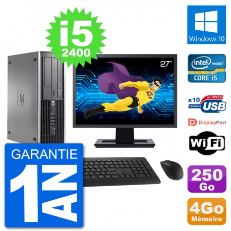 PC HP Compaq 6200 Pro SFF Ecran 27" i5-2400 RAM 4Go Disque 250Go Windows 10 Wifi