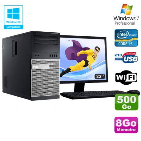 Lot PC Tour Dell 790 Core I5 3.1Ghz 8Go Disque 500Go DVD WIFI Win 7 + Ecran 22"