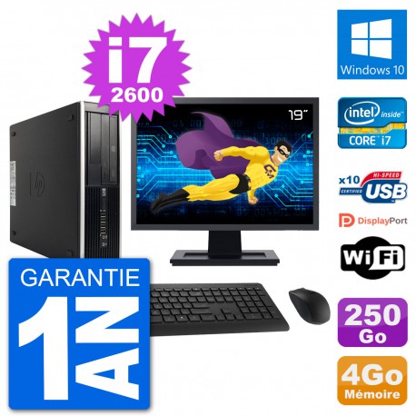 PC HP Compaq 6200 Pro SFF Ecran 19" i7-2600 RAM 4Go Disque 250Go Windows 10 Wifi