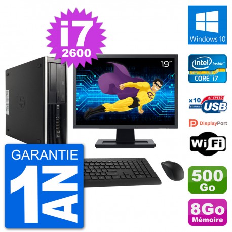 PC HP Compaq 6200 Pro SFF Ecran 19" i7-2600 RAM 8Go Disque 500Go Windows 10 Wifi