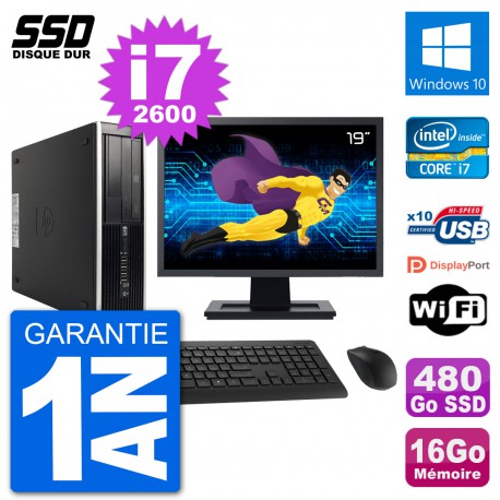 PC HP Compaq 6200 Pro SFF Ecran 19" i7-2600 RAM 16Go SSD 480Go Windows 10 Wifi