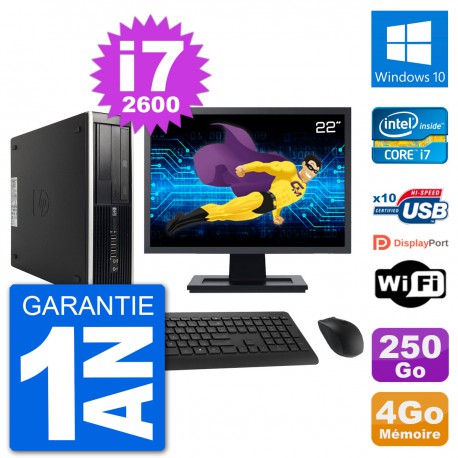 PC HP Compaq 6200 Pro SFF Ecran 22" i7-2600 RAM 4Go Disque 250Go Windows 10 Wifi