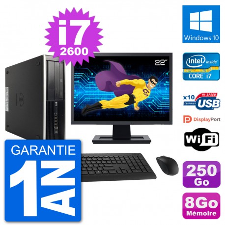 PC HP Compaq 6200 Pro SFF Ecran 22" i7-2600 RAM 8Go Disque 250Go Windows 10 Wifi