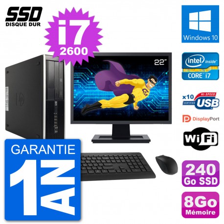 PC HP Compaq 6200 Pro SFF Ecran 22" i7-2600 RAM 8Go SSD 240Go Windows 10 Wifi