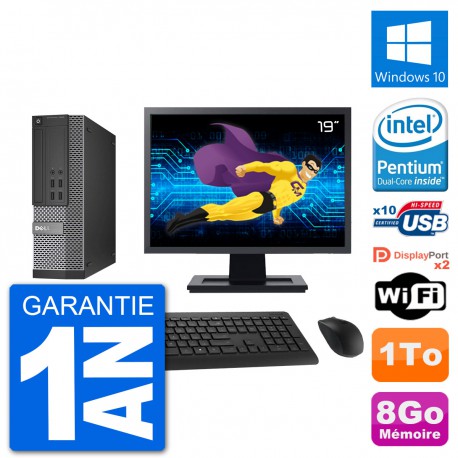 PC Dell 7020 SFF Ecran 19" Intel G3220 RAM 8Go Disque Dur 1To Windows 10 Wifi