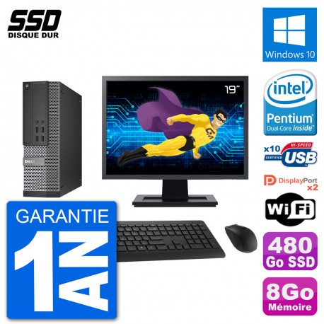 PC Dell 7020 SFF Ecran 19" Intel G3220 RAM 8Go SSD 480Go Windows 10 Wifi